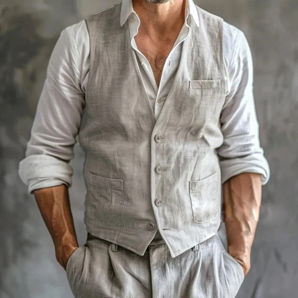 Formal Waistcoat Vest - Men's Linen Vest Summer Male Gilet