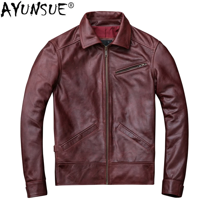 Bomber Jacket Men - AYUNSUE Genuine Leather Jacket Men Spring