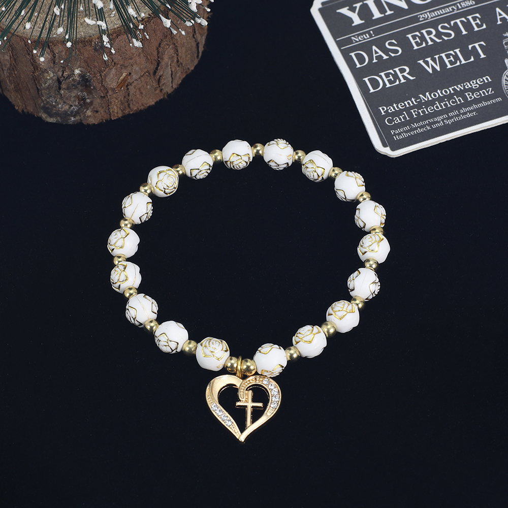 Fashion Men Vogue - Exquisite Heart shaped cross Rose bead