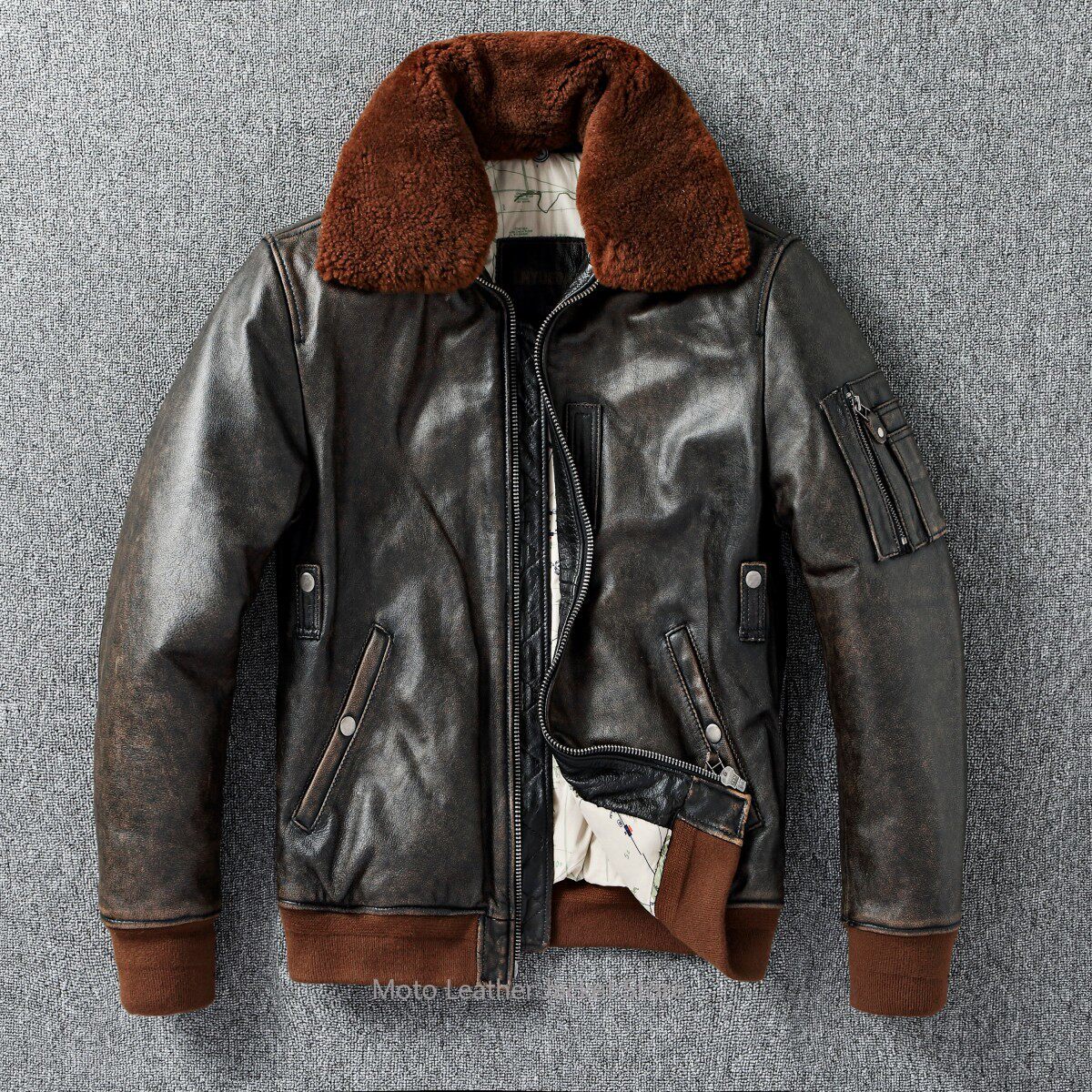 Bomber Jacket Men - B-15 Flight Jacket Quilted Genuine Leather