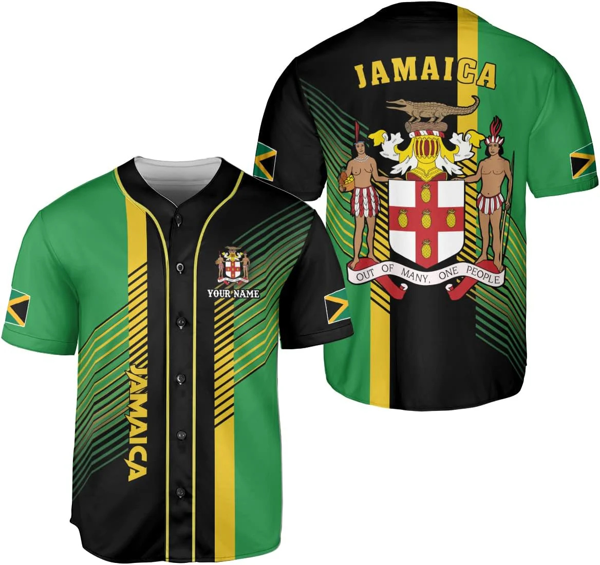 Mens Fashion Baseball Jersey - Personalized Name Jamaica Design Patterns 3D