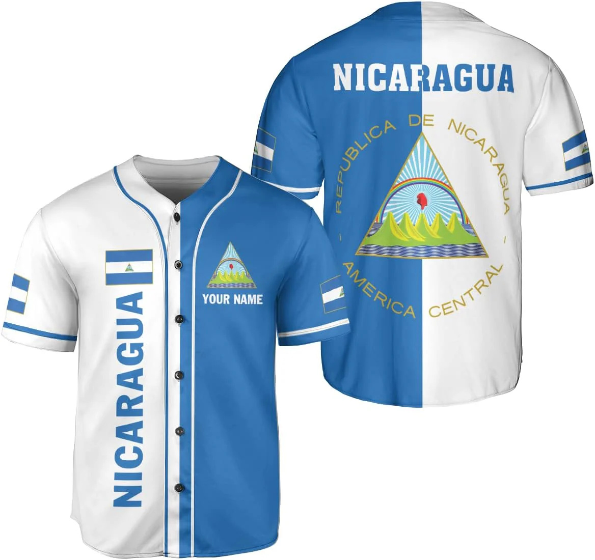 Mens Fashion Baseball Jersey - Personalized Name Nicaragua Design Patterns 3D
