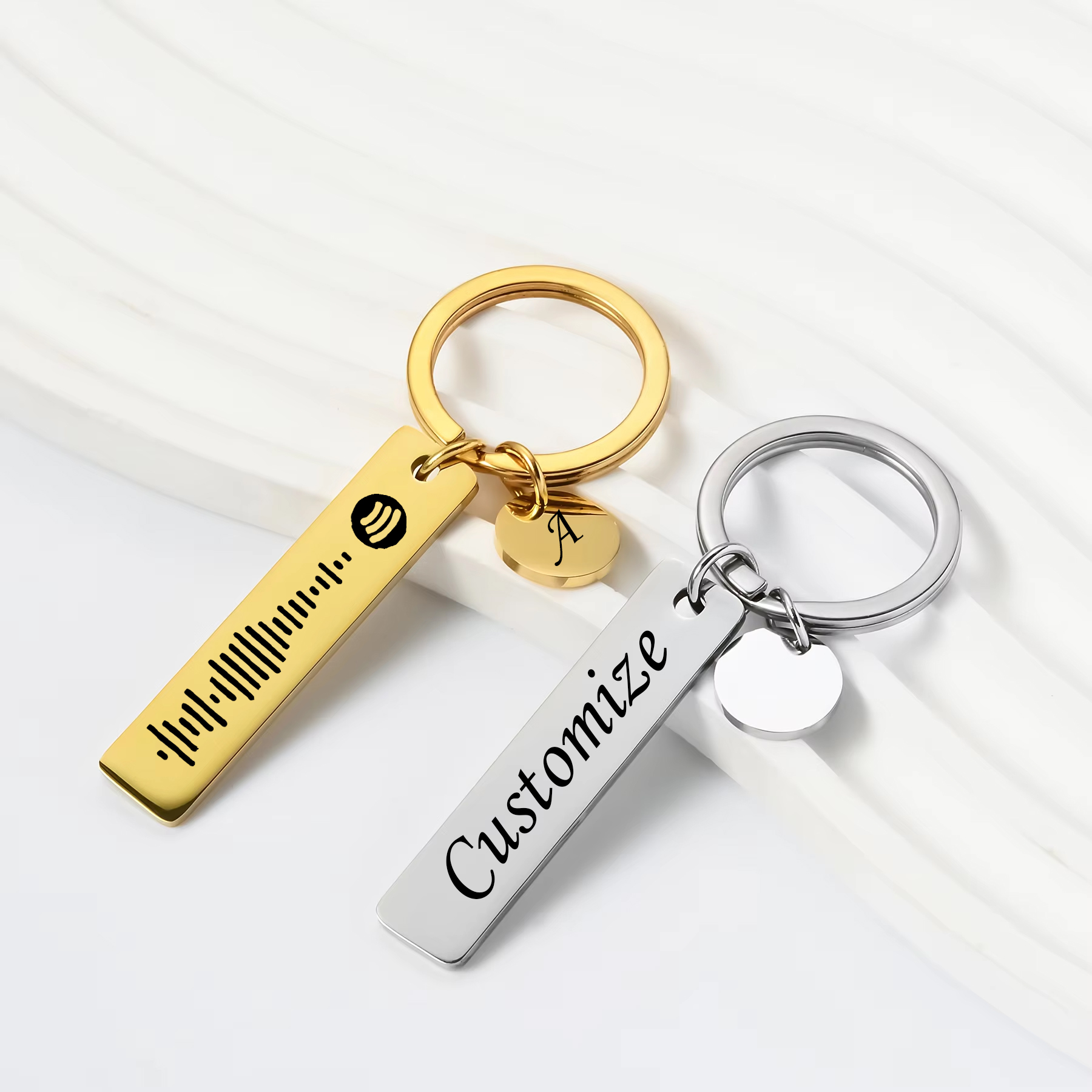 Men'S Fashion Gold Chain - 1Piece Engraved Name Date Bar KeyChain