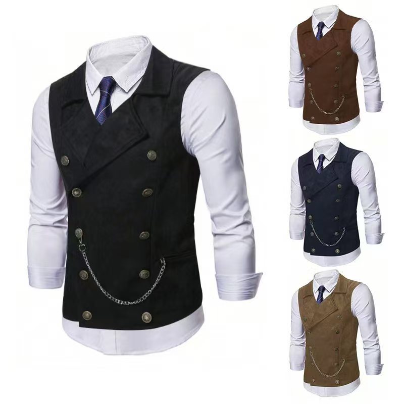Formal Waistcoat Vest - Men's Double Breasted Vest with Chain,