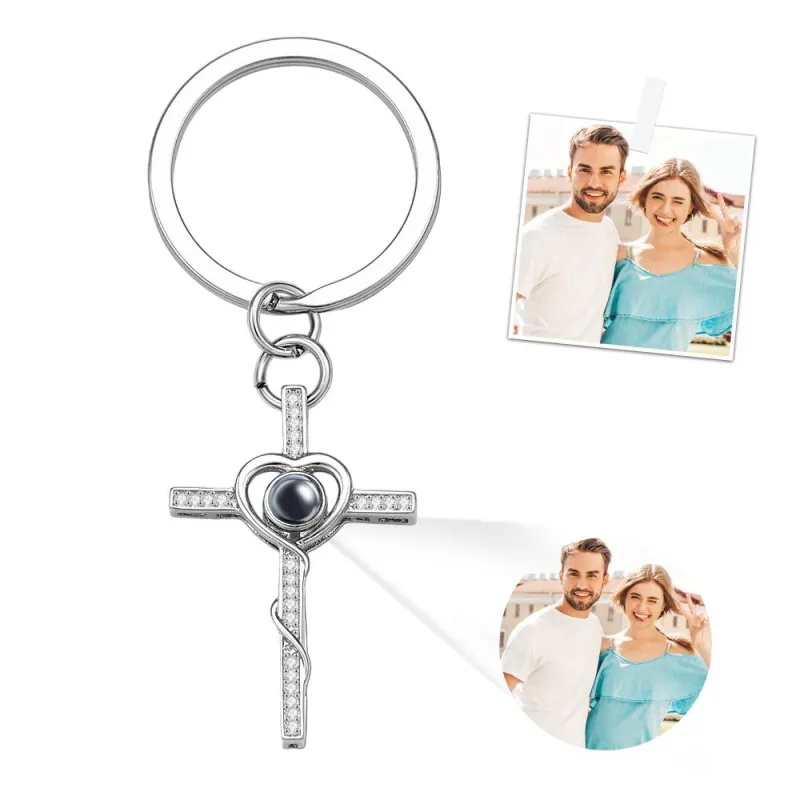 Men'S Fashion Gold Chain - Personalized Custom Photo Projection Keychain For