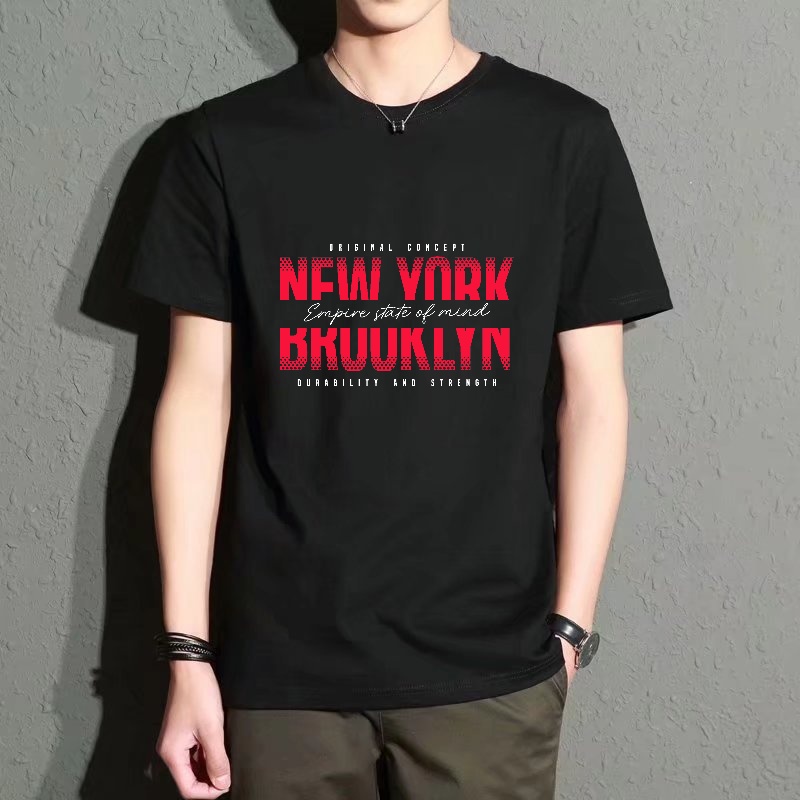 Men'S Fashion New York - Men's Black Round-Neck Short-Sleeved T-Shirt, New