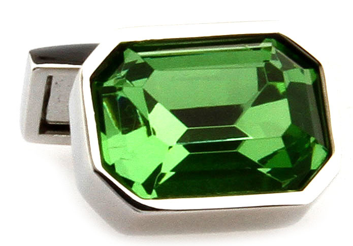 Mens Fashion Dress Shirts - SpringGreen Glass Crystal Cufflinks Gemelos High