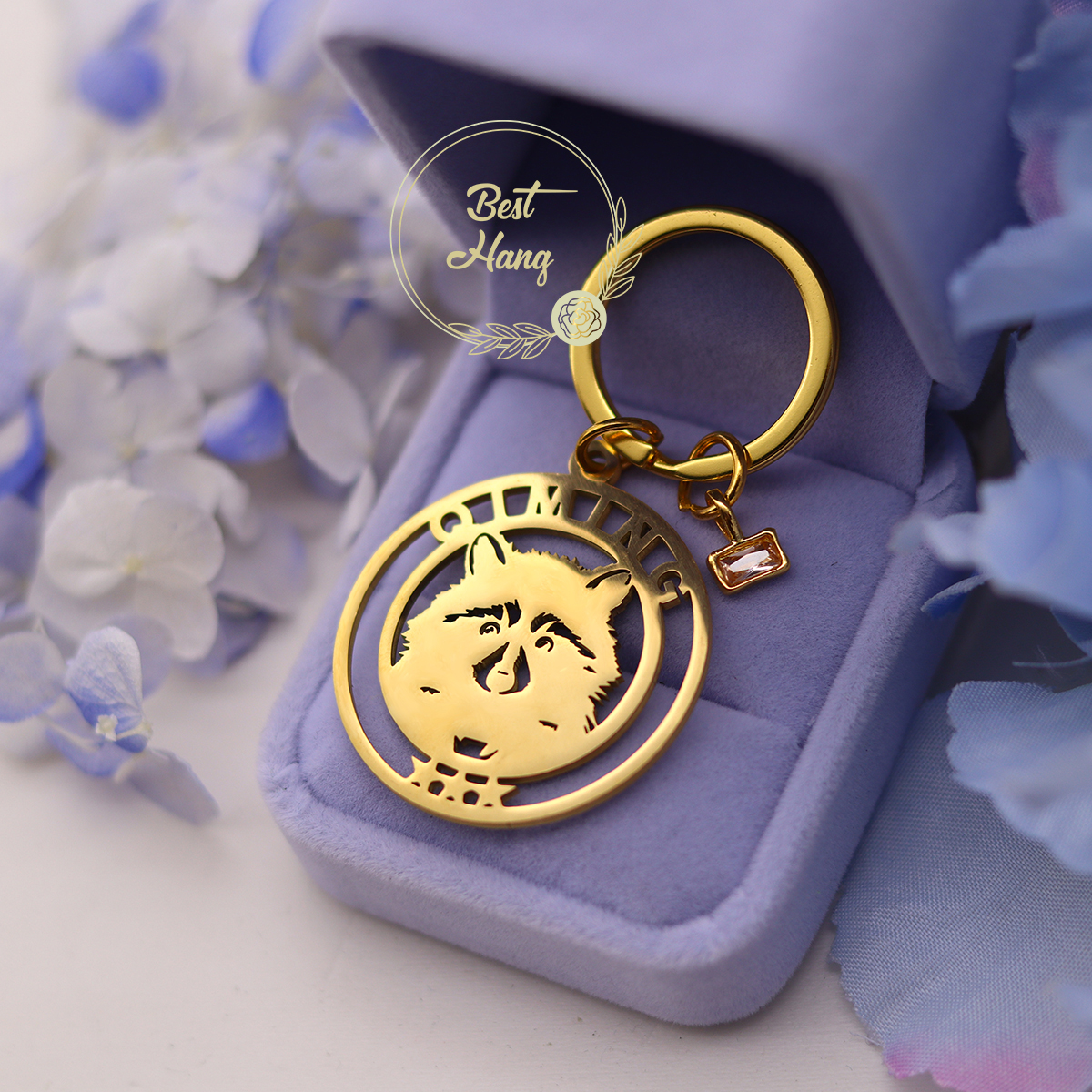 Men'S Fashion Gold Chain - Custom Name Fox Stainless Steel Keyring
