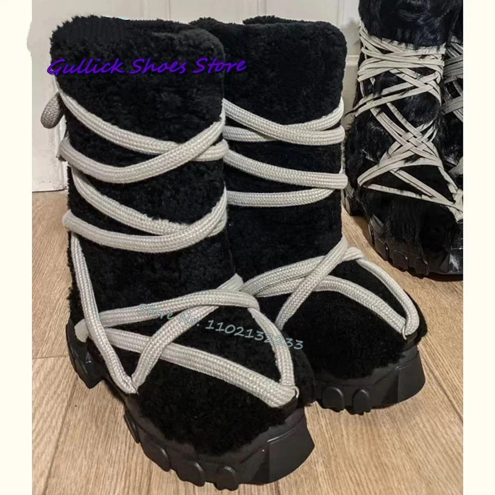 Men Fashion Kids - Women Black Plush Thick Sole Snow