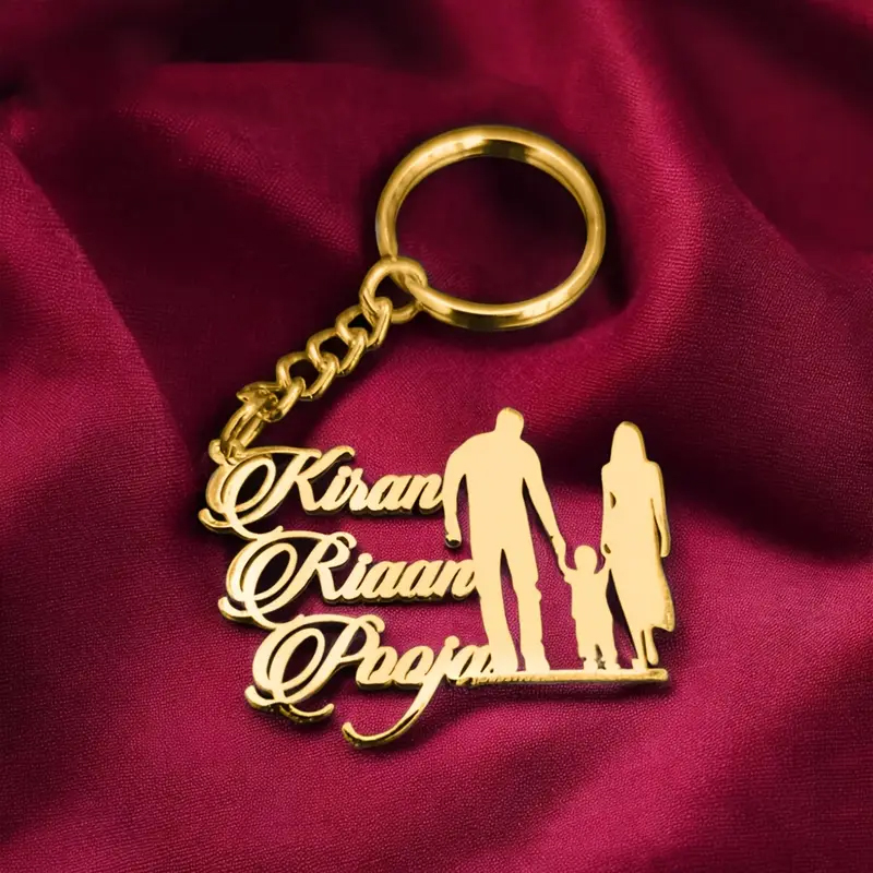 Men'S Fashion Gold Chain - Custom Family Number Name Keychain Stainless