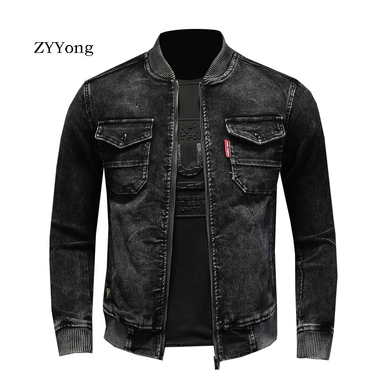 Bomber Jacket Men - Stand Collar Bomber Pilot Black Corduroy