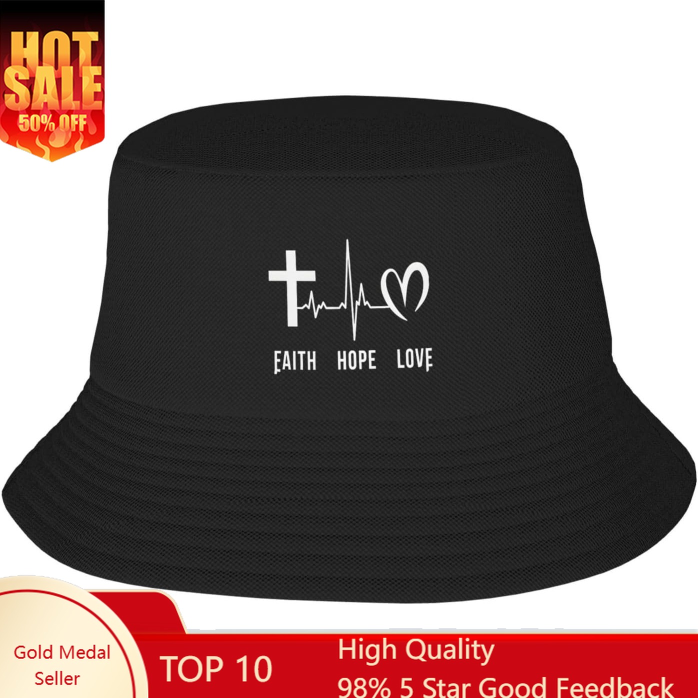 Mens Fashion Bucket Hat - Faith Hope Love Christian Bucket Hat