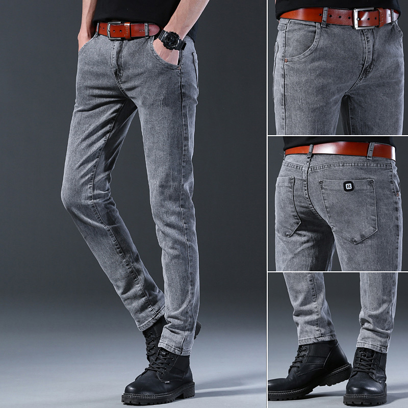 Men'S Fashion Grey Jeans - Men's Slim Elastic Grey Jeans Pants