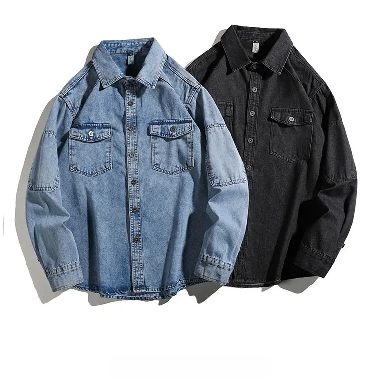 Jeans Shirt Fashion For Men - Streetwear Mens Denim Shirts Fashion Patchwork