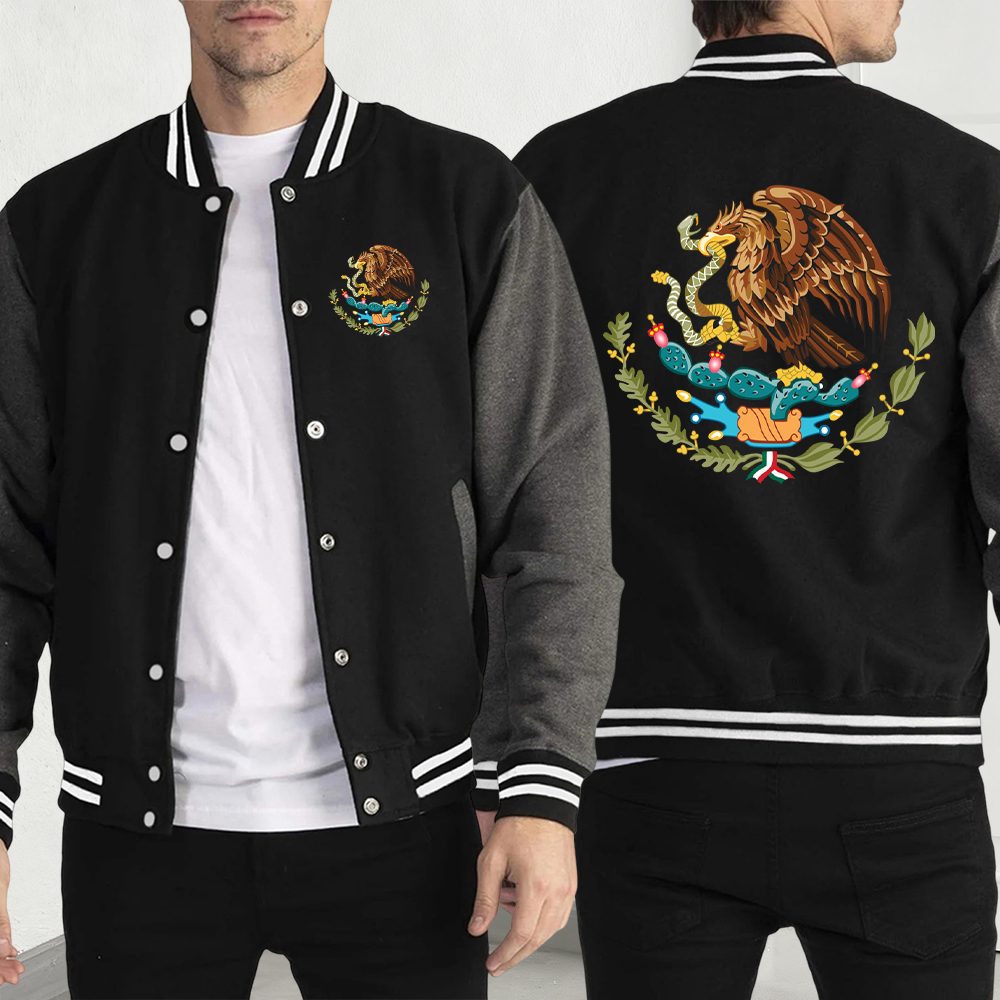 Mens Fashion Baseball Jersey - Mexico A Divine Eagle Print Baseball
