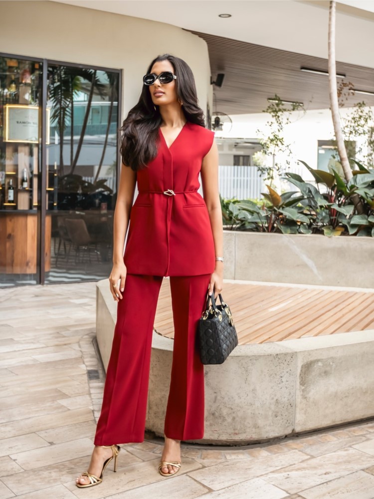 Formal Waistcoat Vest - Ladies Solid Color Two Piece Set
