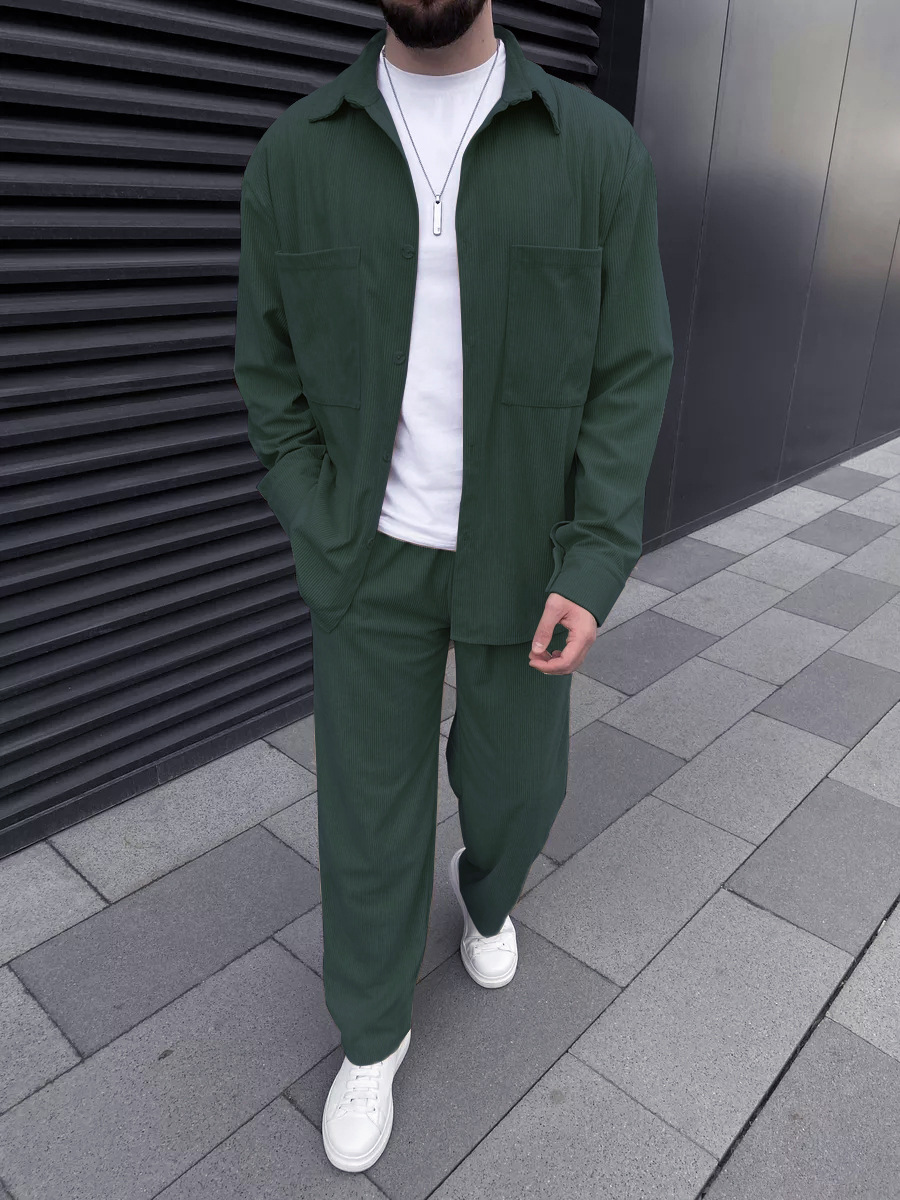 Men'S Fashion Course - Men's corduroy two-piece outfit: long-sleeved button-down