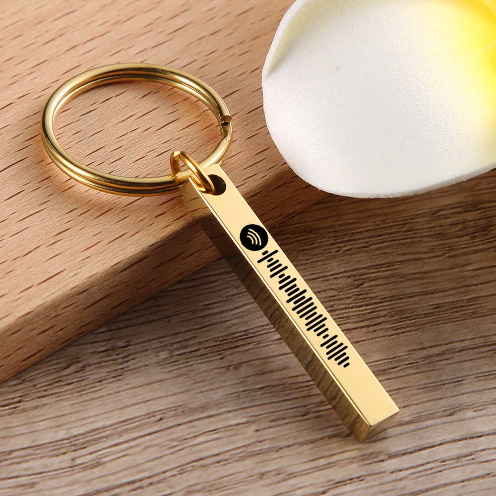 Men'S Fashion Gold Chain - Personalized Music Spotify Code KeyChains Men