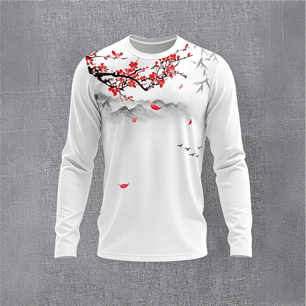 Mens Fashion Style - Chinese Style Ink Plum Blossom Long