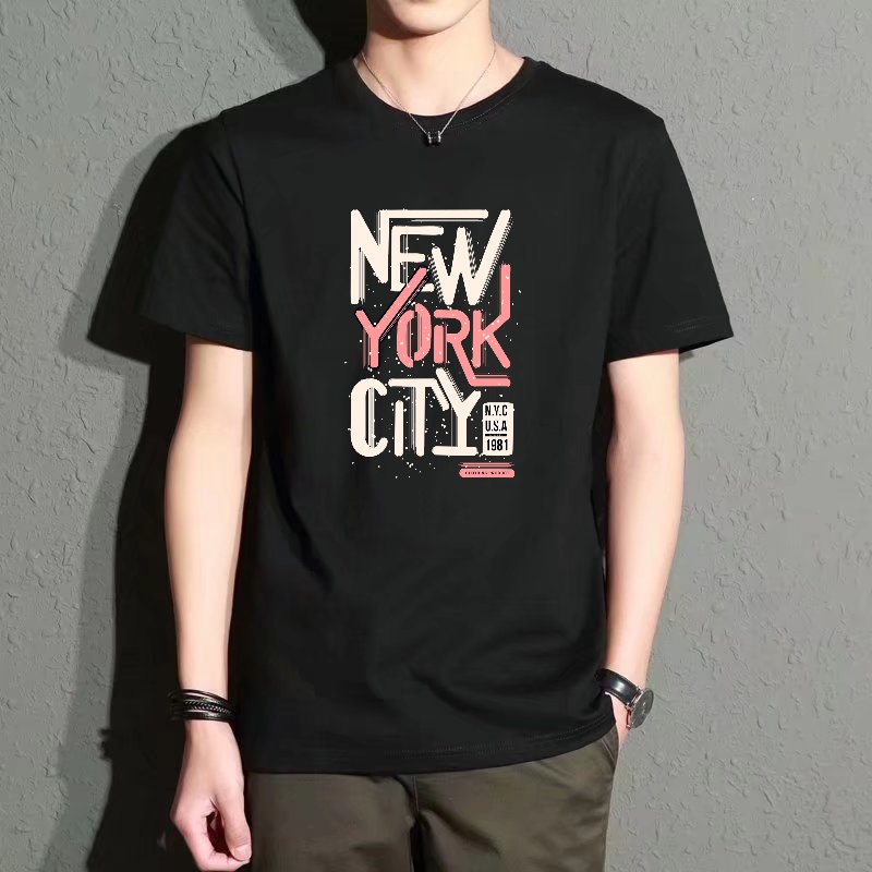 Men'S Fashion New York - Men's Black Round-Neck Short-Sleeved T-Shirt, New