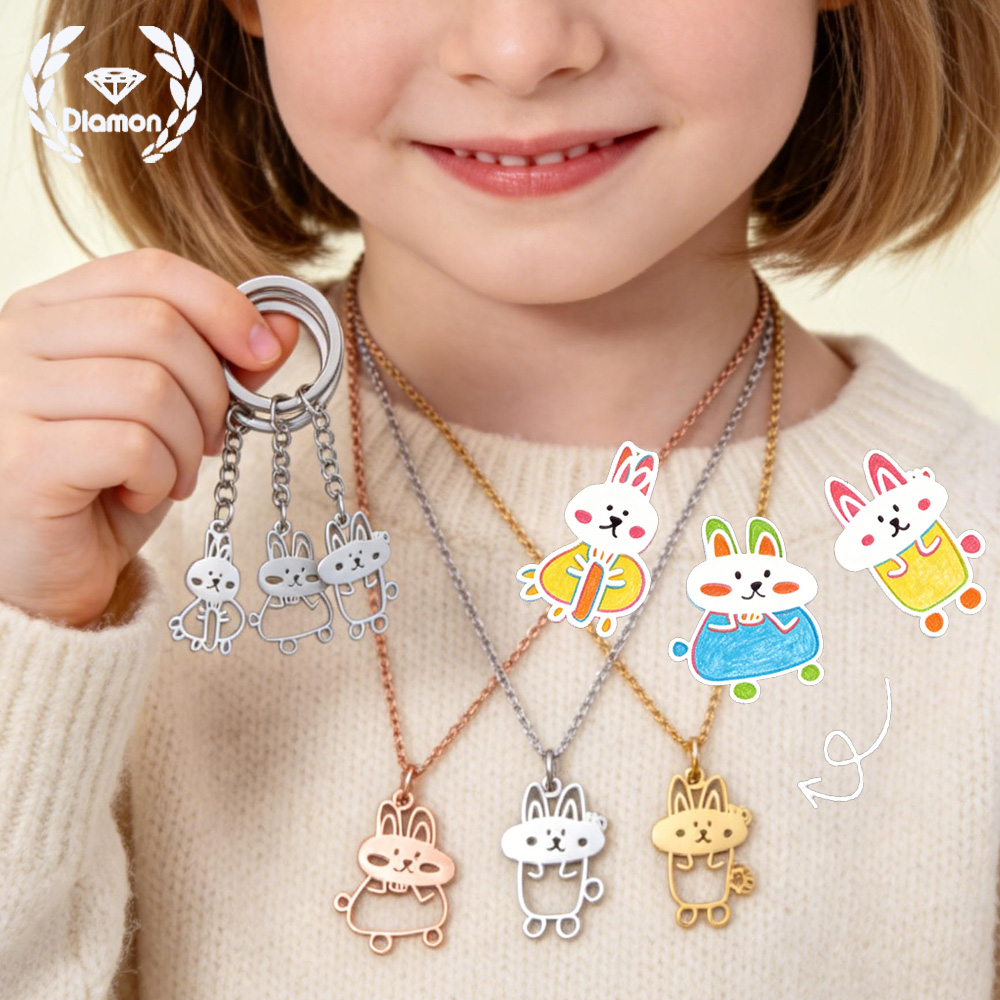 Men Fashion Kids - Diamon Custom Children's Drawing Hand-Painted Necklace