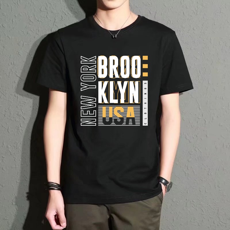 Men'S Fashion New York - Men's Black Round-Neck Short-Sleeved T-Shirt, New