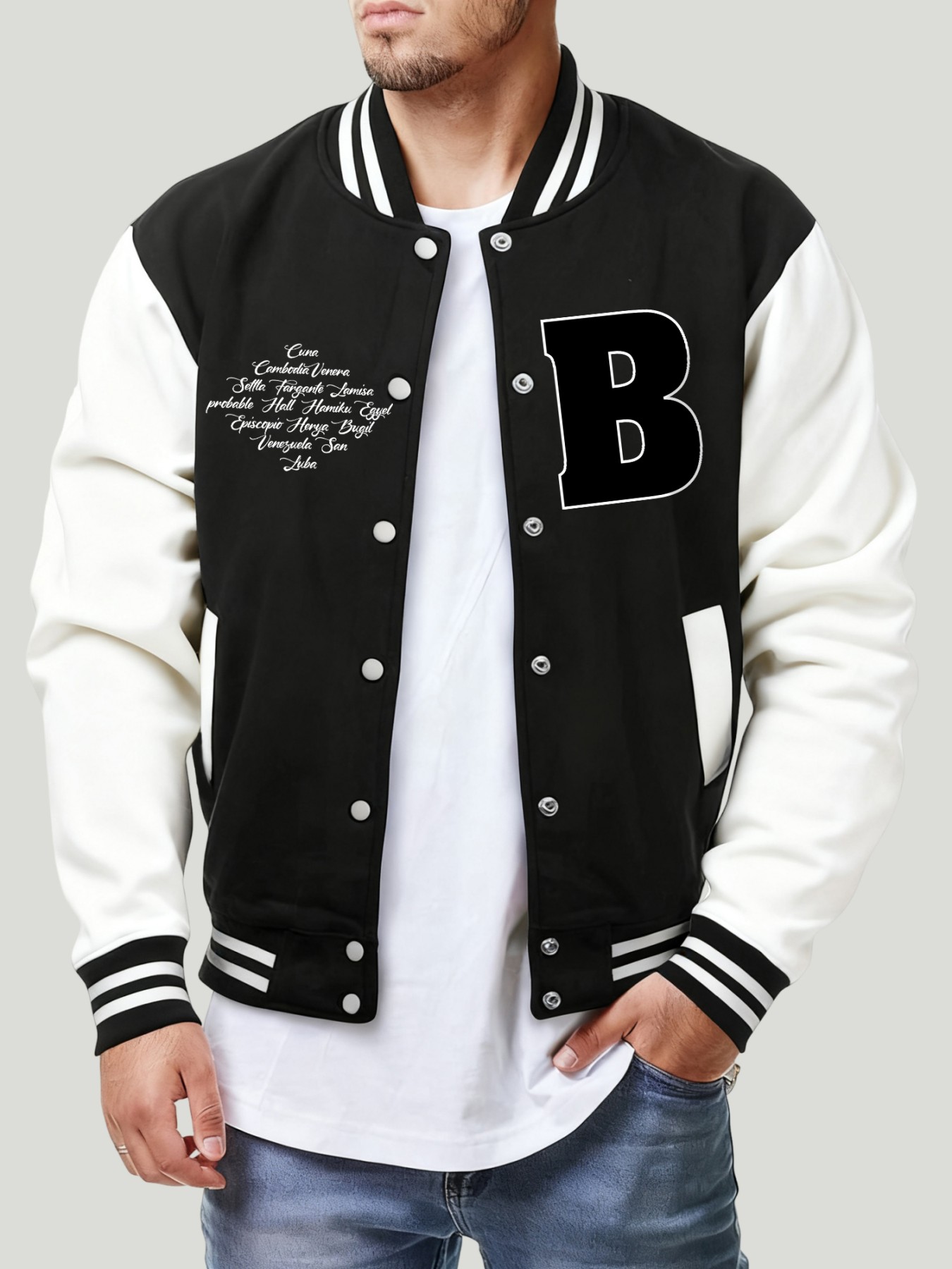 Mens Fashion Baseball Jersey - Letter B Various Places Print Men