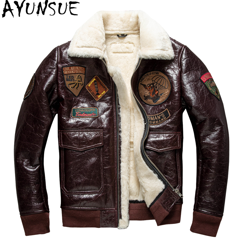 Bomber Jacket Men - AYUNSUE Winter Leather Jacket Men Clothing