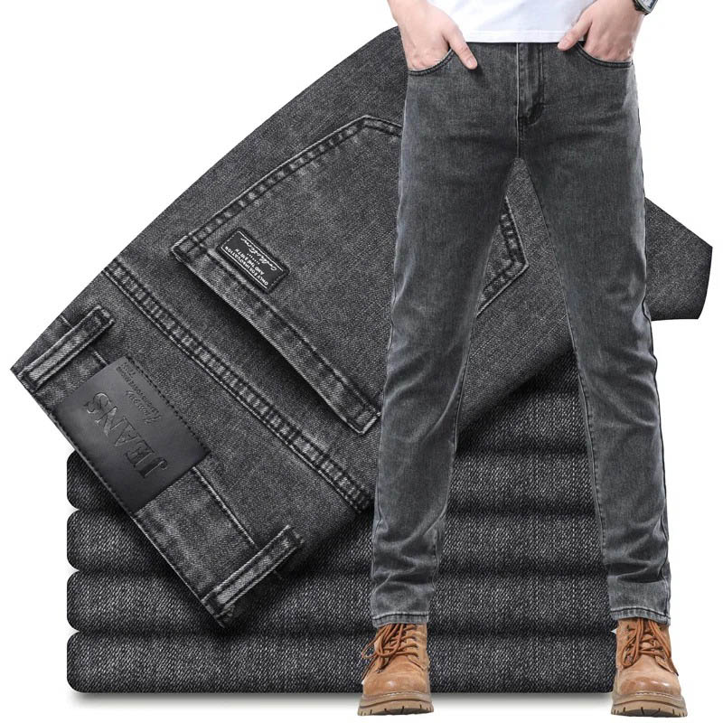 Men'S Fashion Grey Jeans - 2024 Men Slim New Classic Advanced