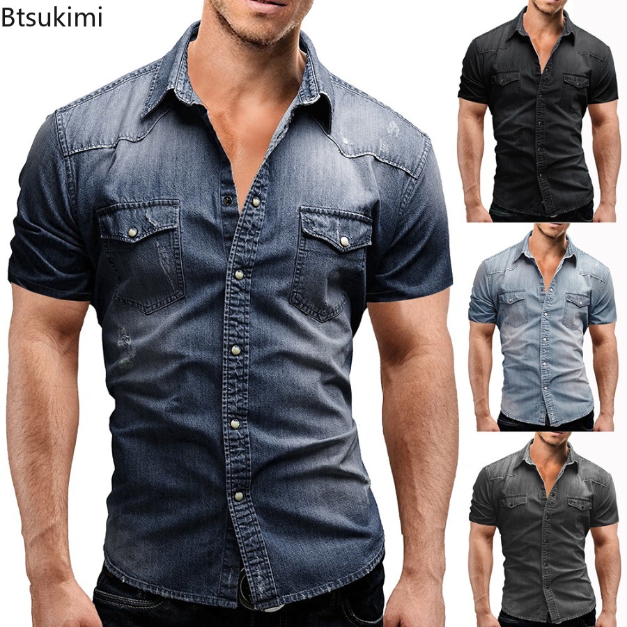 Jeans Shirt Fashion For Men - New 2026 Men's Elastic Slim Denim