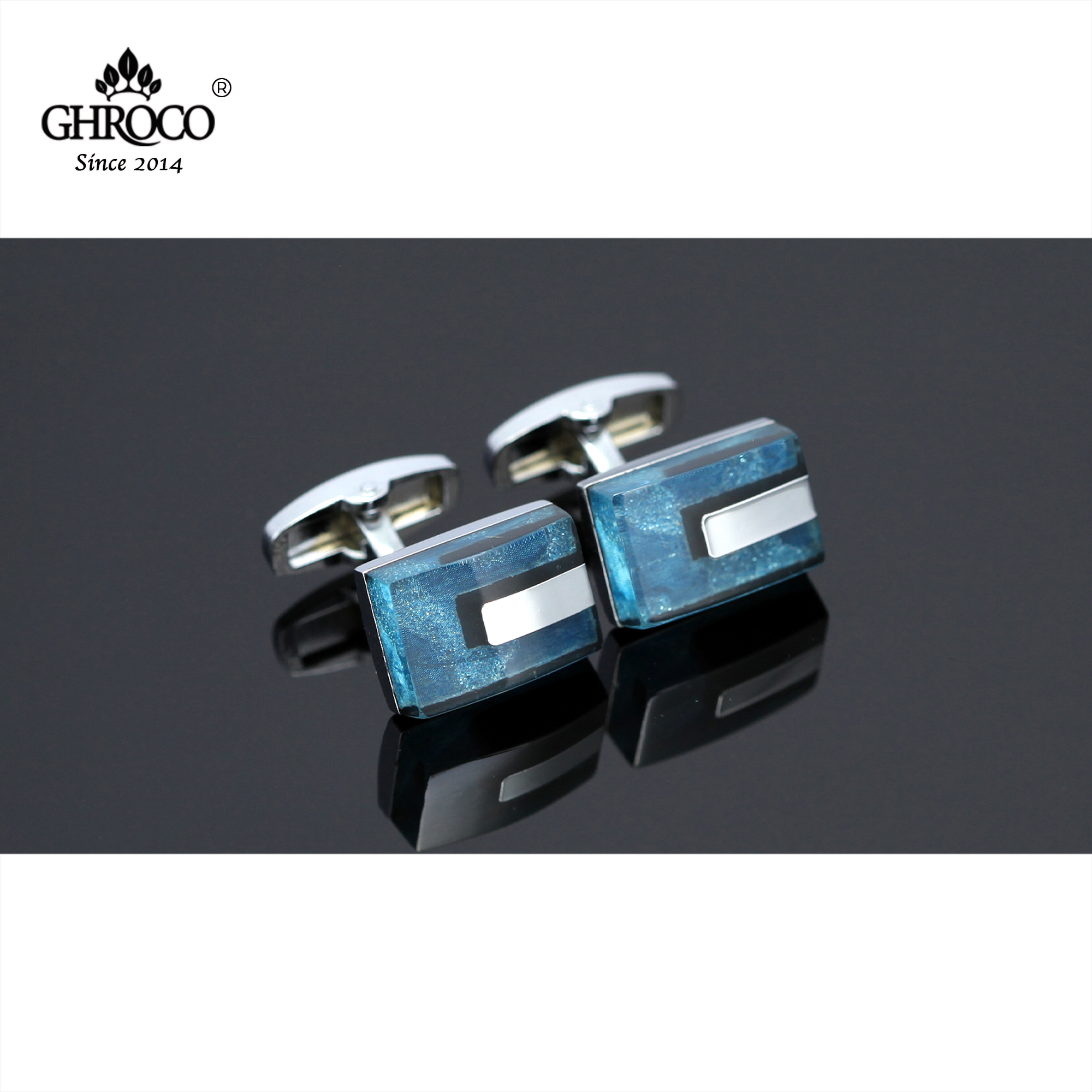 Mens Fashion Dress Shirts - GHROCO Charming Square Shape Blue Epoxy