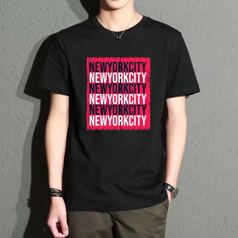 Men'S Fashion New York - Men's Black Round-Neck Short-Sleeved T-Shirt, New