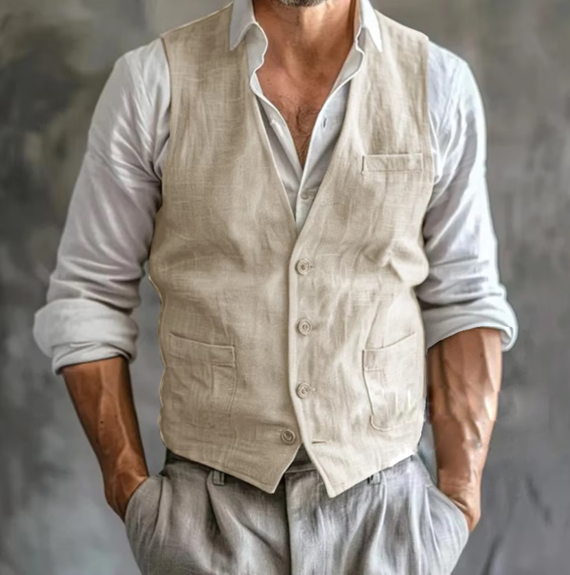 Men's Linen Vest Summer Male G - Formal Waistcoat Vest avis et prix