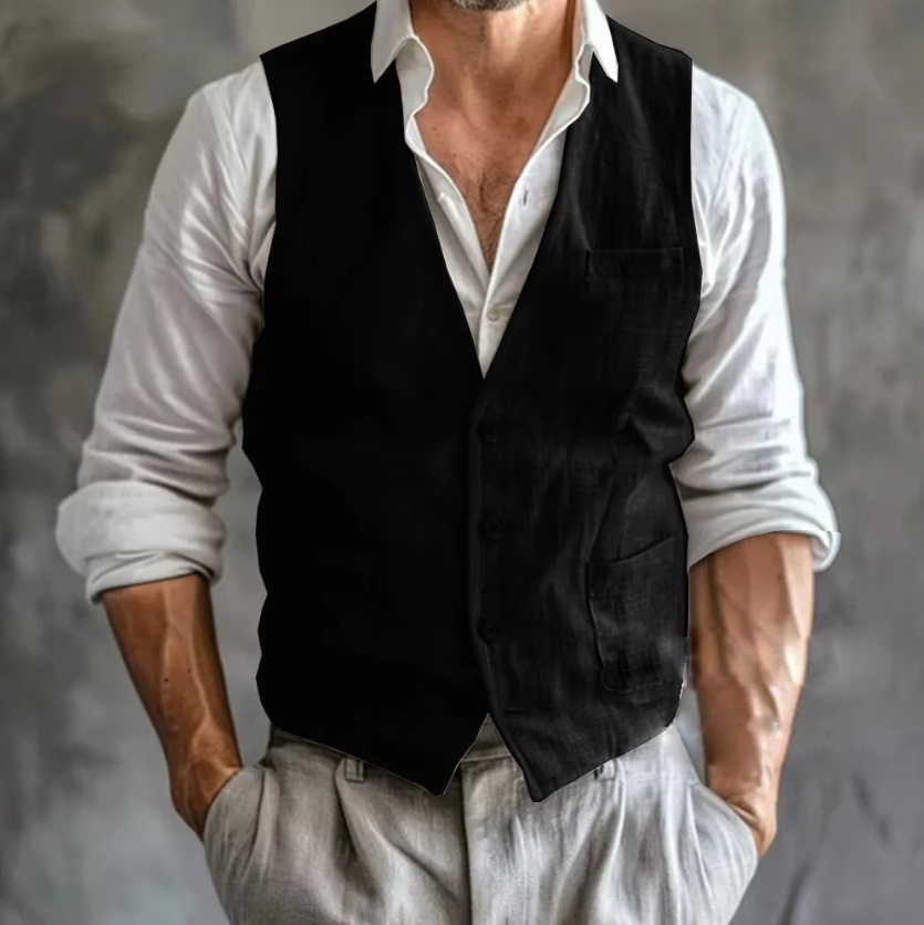 Men's Linen Vest Summer Male G - Formal Waistcoat Vest avis et prix