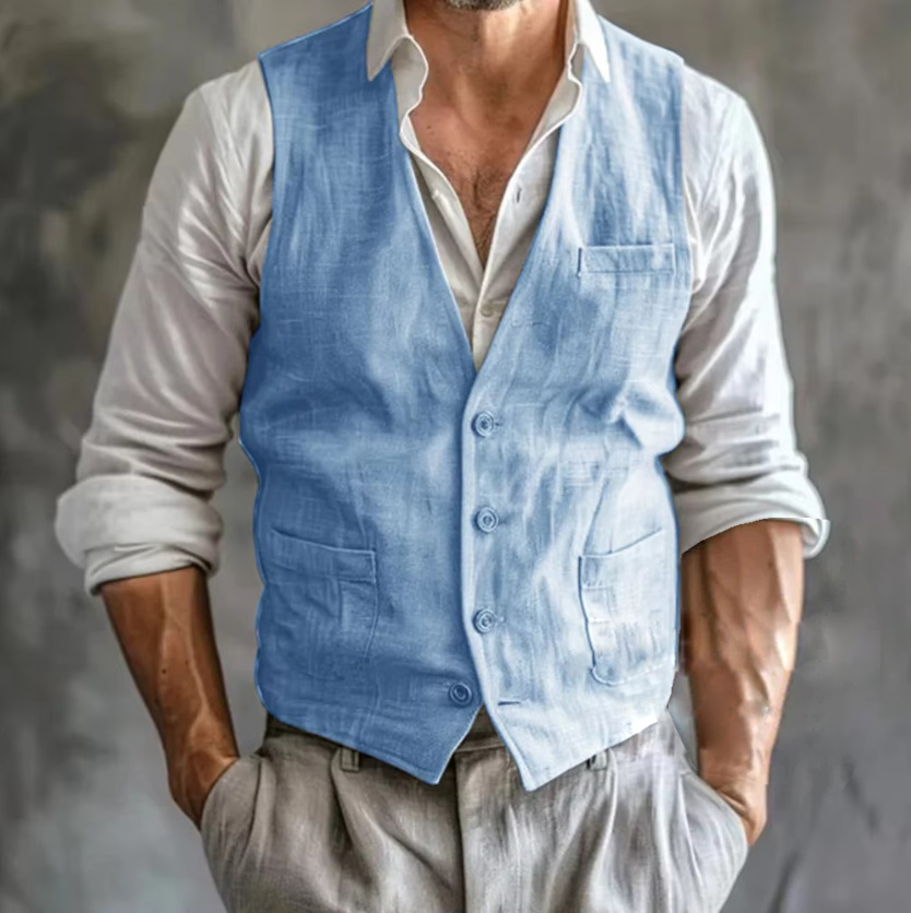 Men's Linen Vest Summer Male G - Formal Waistcoat Vest avis et prix