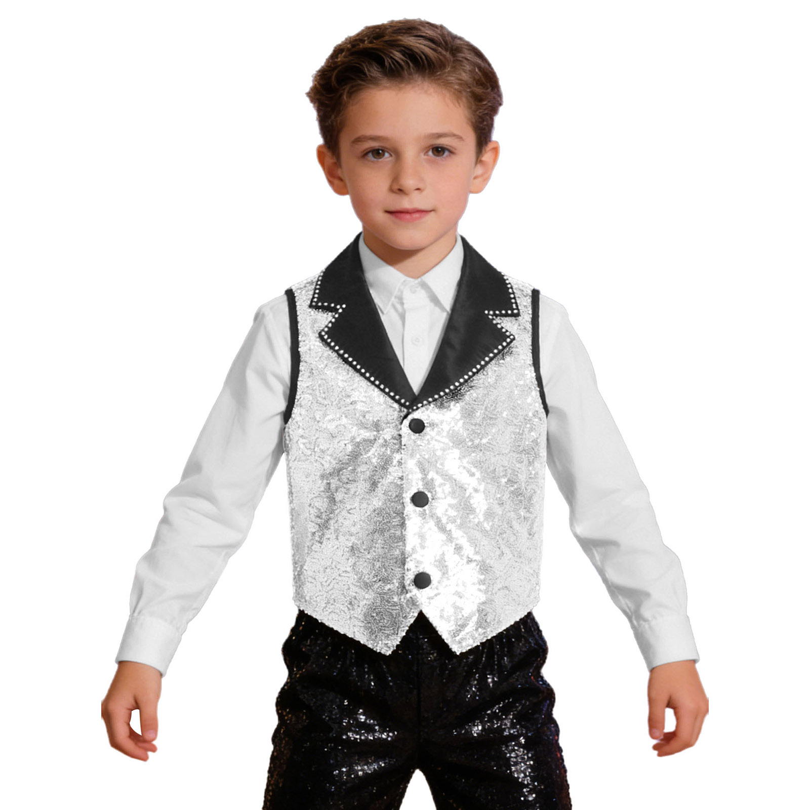 Boys Girls Vest Shiny Sequin S - Formal Waistcoat Vest avis et prix