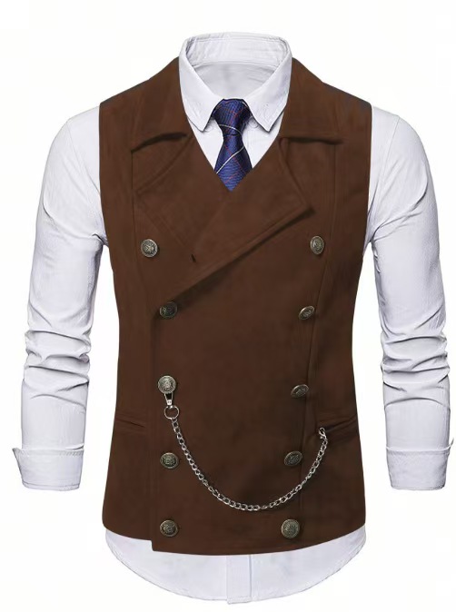 Men's Double Breasted Vest wit - Formal Waistcoat Vest avis et prix