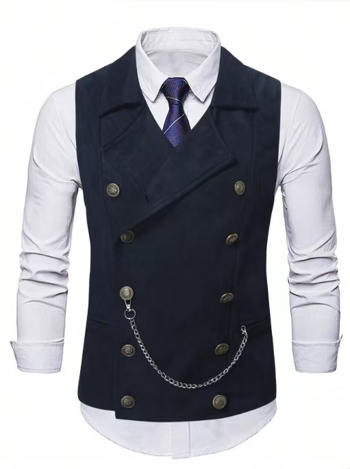 Men's Double Breasted Vest wit - Formal Waistcoat Vest avis et prix