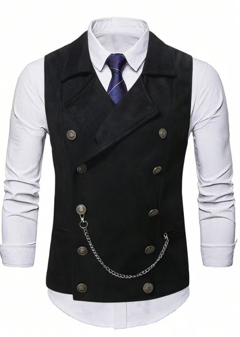Men's Double Breasted Vest wit - Formal Waistcoat Vest avis et prix