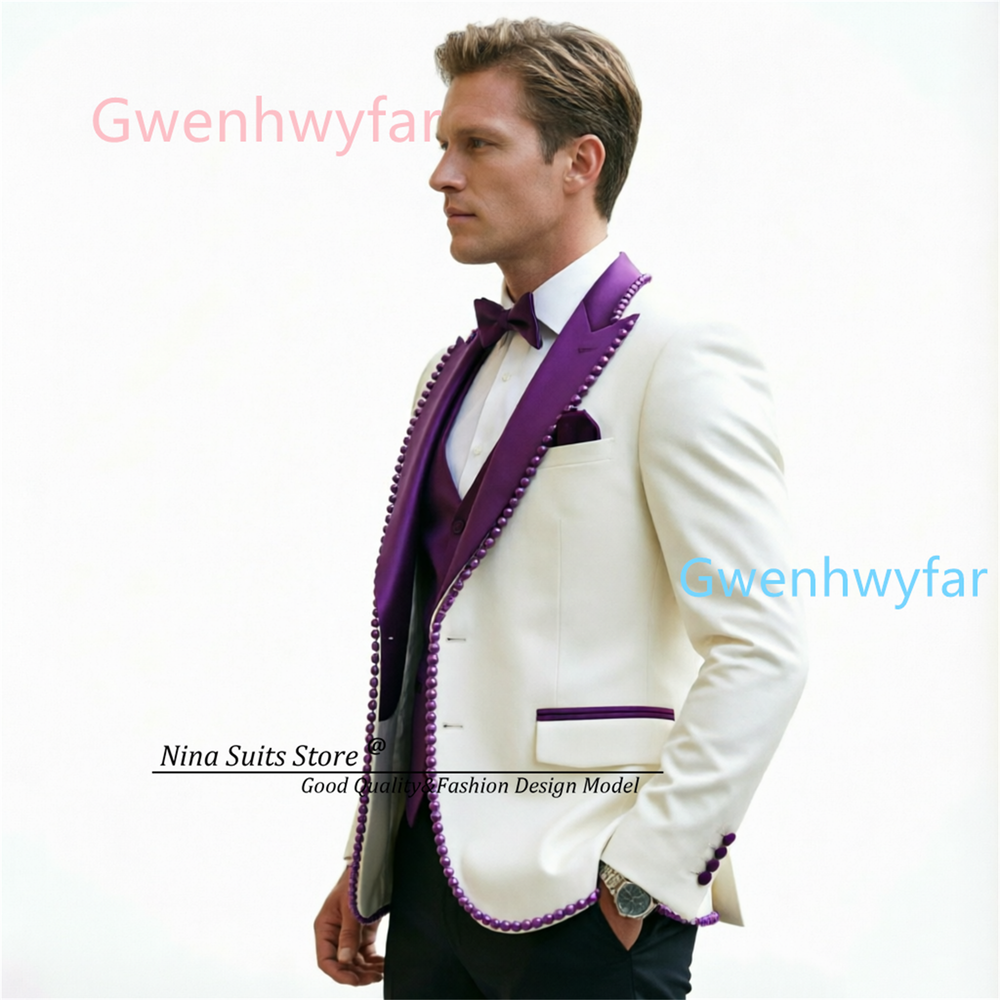 Gwenhwyfar Luxury Ivory Black  - Formal Waistcoat Vest avis et prix