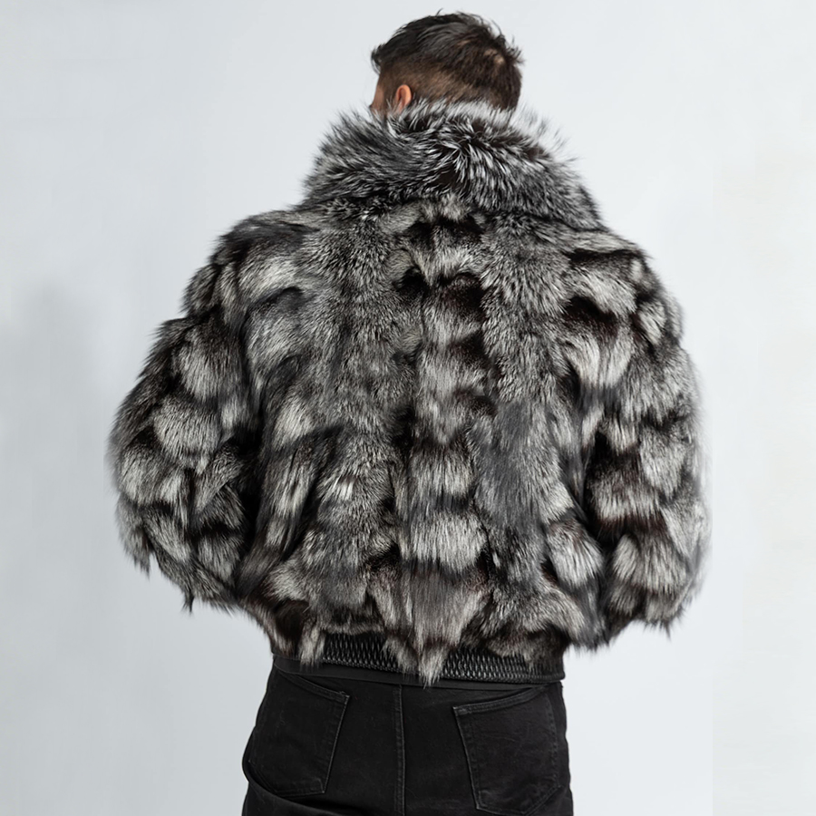 Real Silver Fox Fur Jacket Wit - Bomber Jacket Men avis et prix