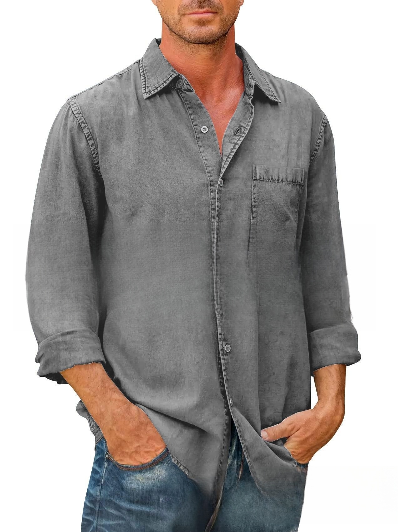 Men Shirts Cotton Denim Long S - Jeans Shirt Fashion For Men avis et prix