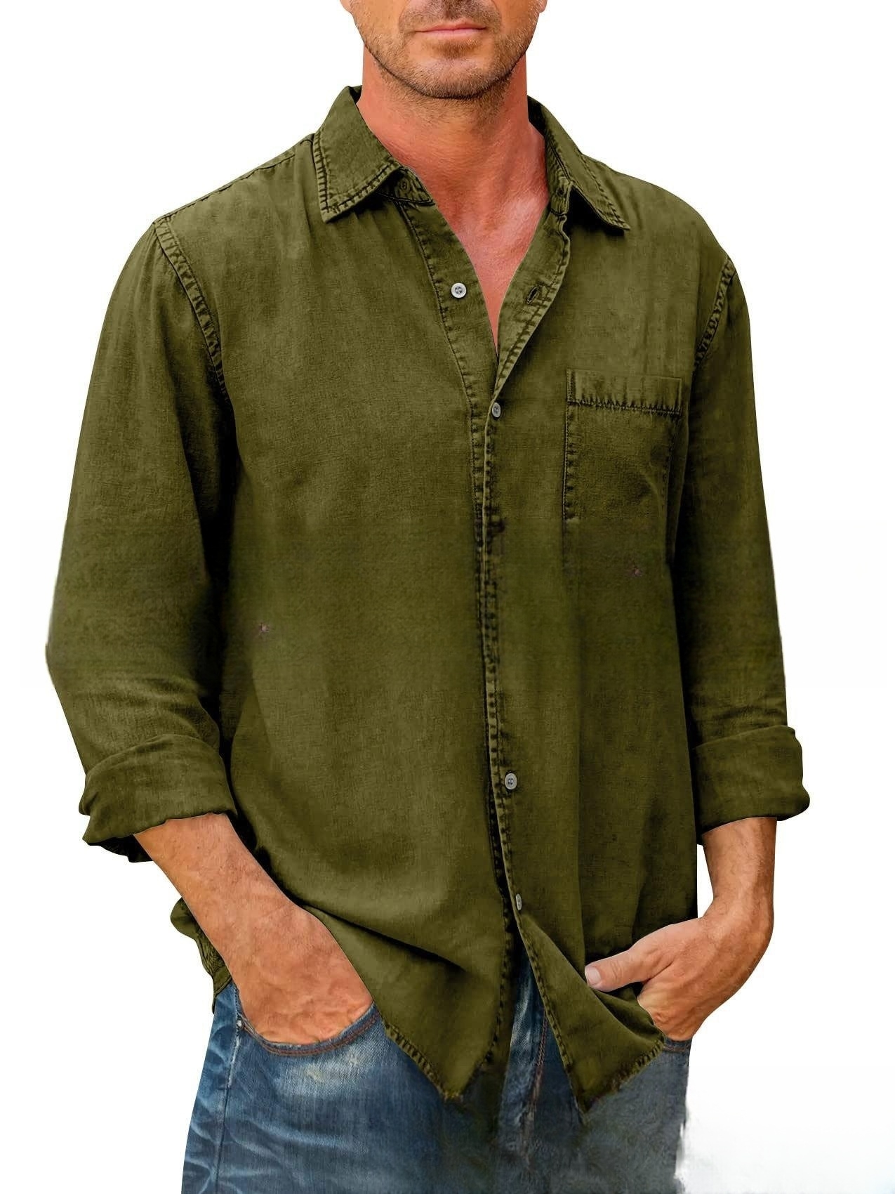 Men Shirts Cotton Denim Long S - Jeans Shirt Fashion For Men avis et prix