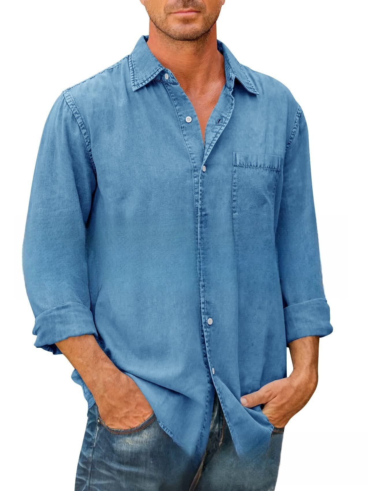 Men Shirts Cotton Denim Long S - Jeans Shirt Fashion For Men avis et prix