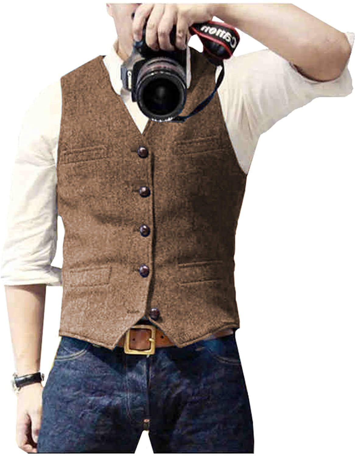 Men's Suit Vest V Neck Wool He - Formal Waistcoat Vest avis et prix