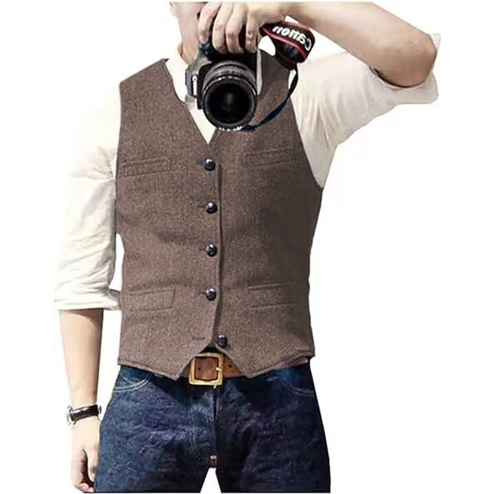 Men's Suit Vest V Neck Wool He - Formal Waistcoat Vest avis et prix