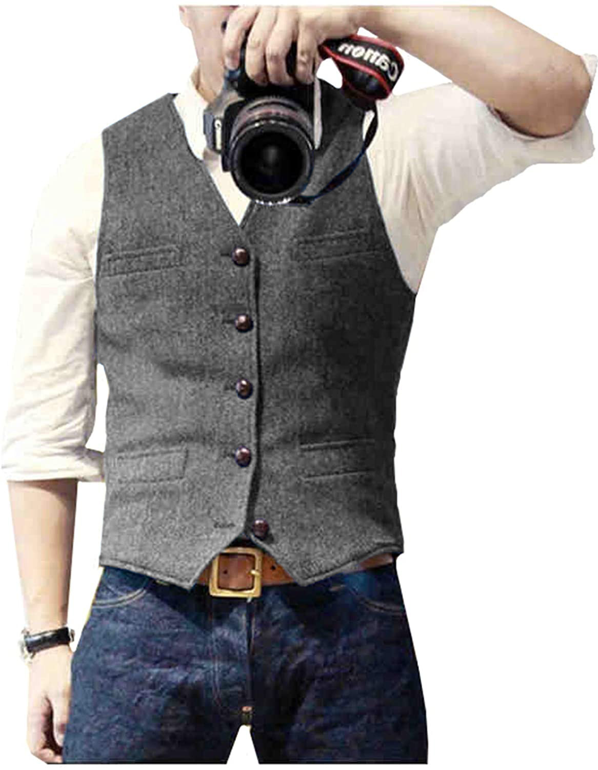 Men's Suit Vest V Neck Wool He - Formal Waistcoat Vest avis et prix
