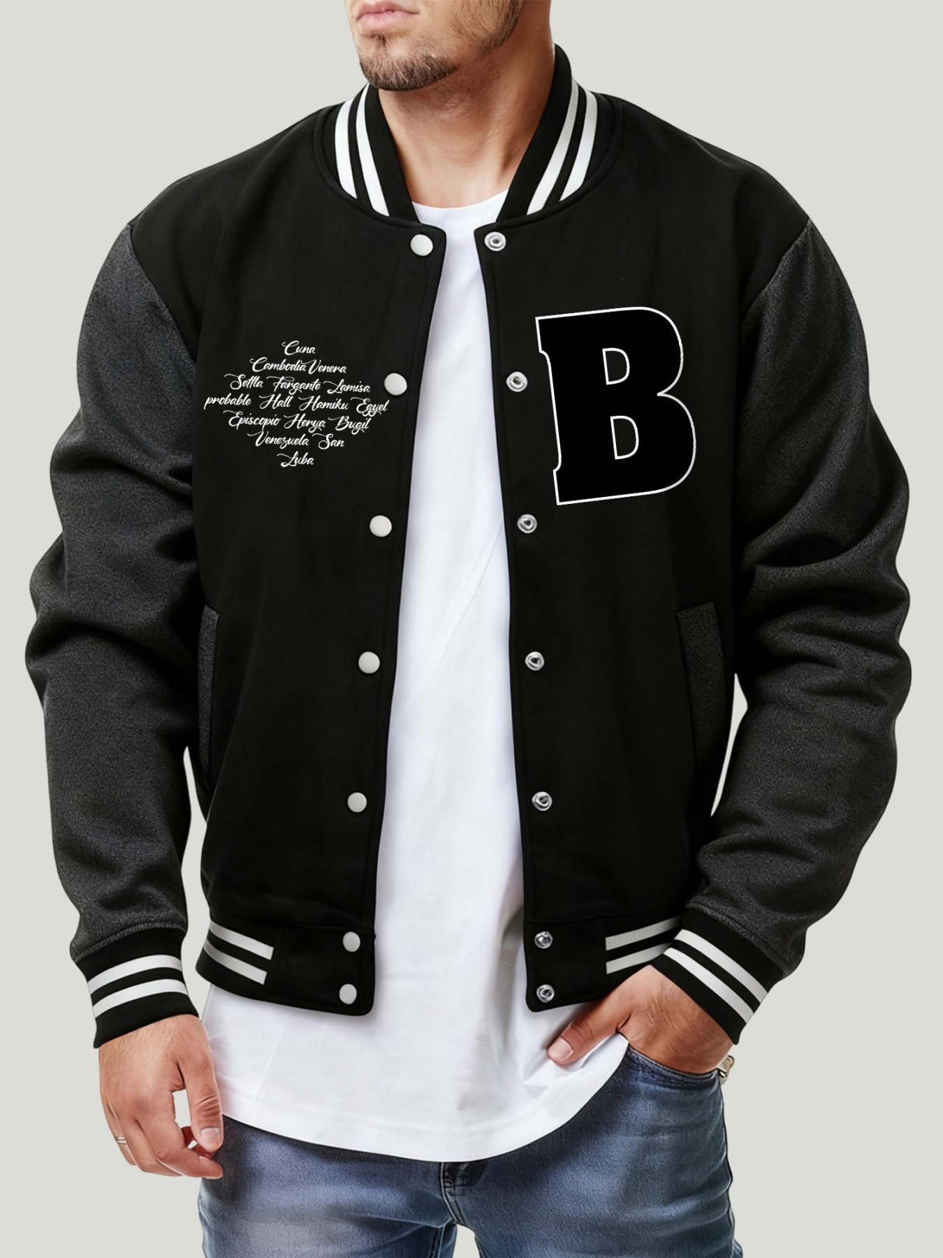 Letter B Various Places Print  - Mens Fashion Baseball Jersey avis et prix