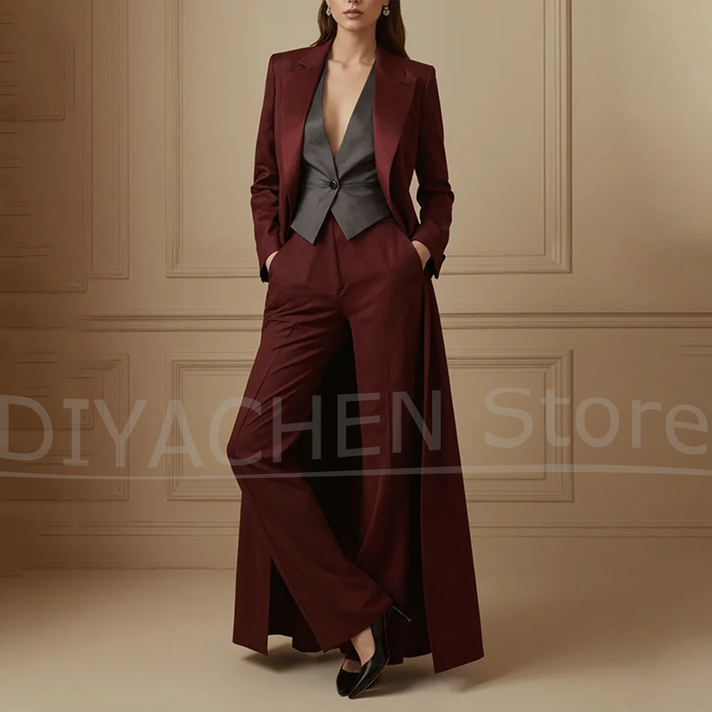 Women's Suit Set Burgundy Long - Formal Waistcoat Vest avis et prix