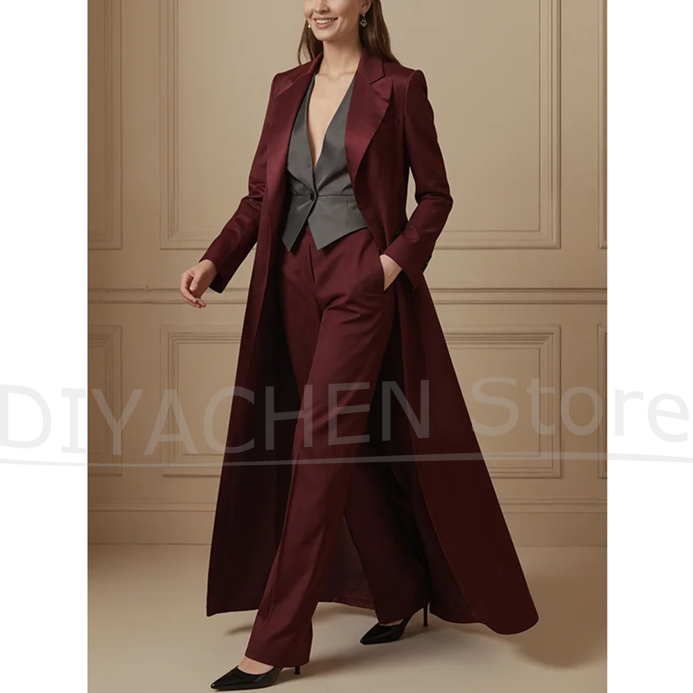 Women's Suit Set Burgundy Long - Formal Waistcoat Vest avis et prix